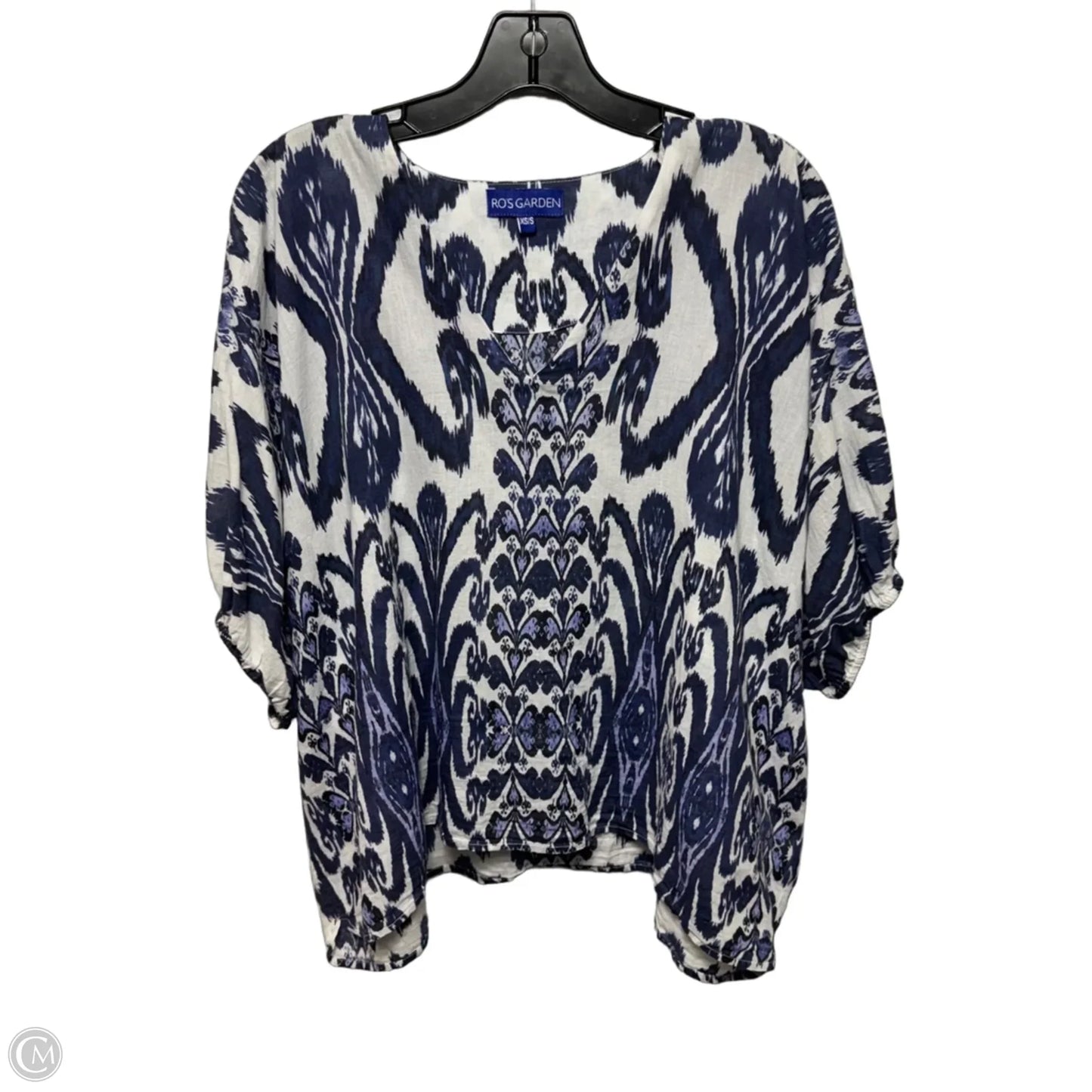 Top Short Sleeve By Ros Garden In Blue & White, Size: XS/S