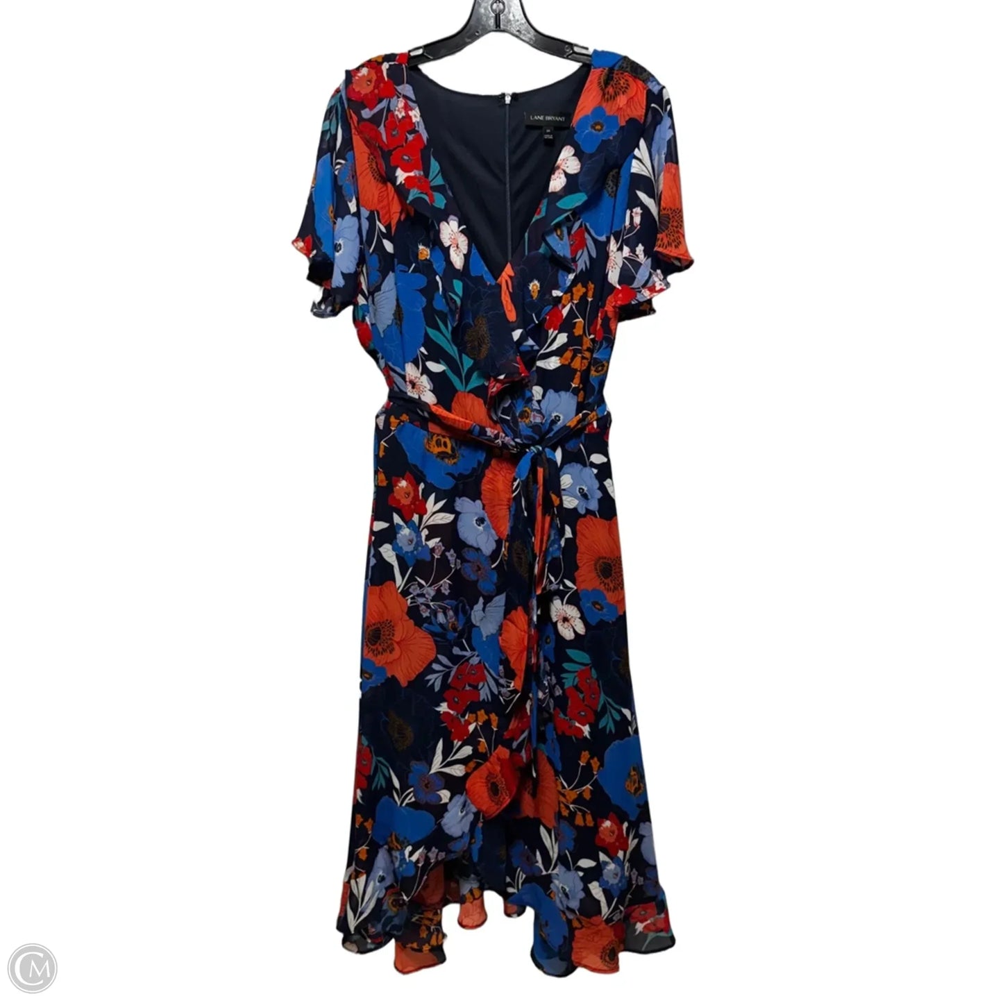 Ruffle Faux Wrap Fit & Flare Midi Dress By Lane Bryant In Floral Print, Size: 24