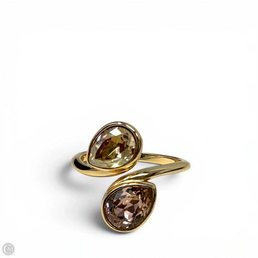 Gold Over Sterling Silver Toi et Moi Faceted Champagne & Smoky Topaz Stones Bypass Cocktail Ring By Felicia Design