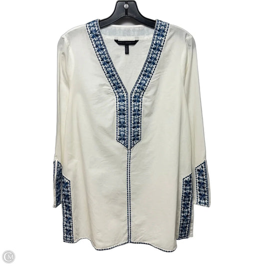 Embroidered Tunic Long Sleeve By White House Black Market In Blue & White, Size: 4