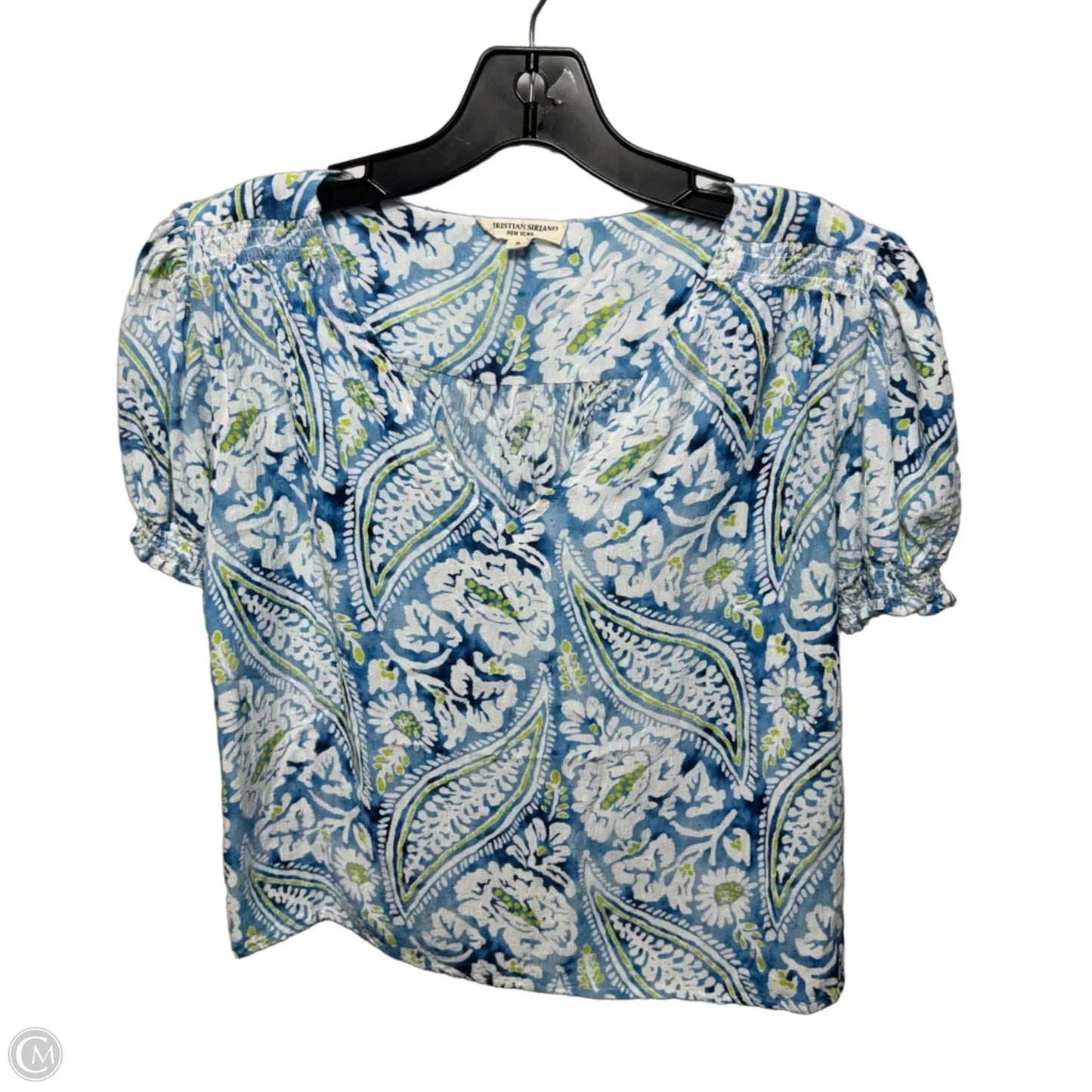 Top Short Sleeve By Christian Siriano In Blue & Green, Size: S