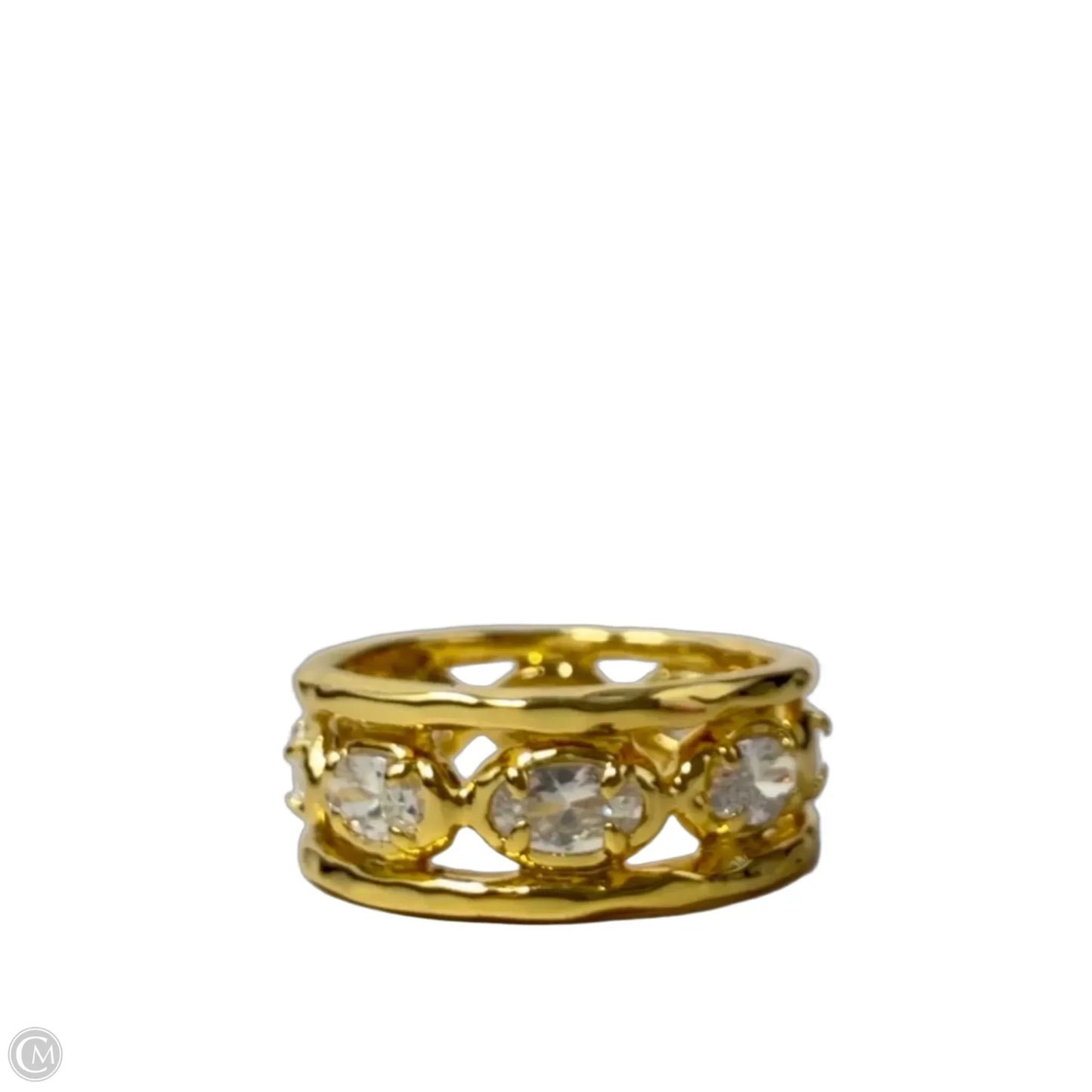 Clear CZ & Gold Tone Eternity Band Ring, Size: 7
