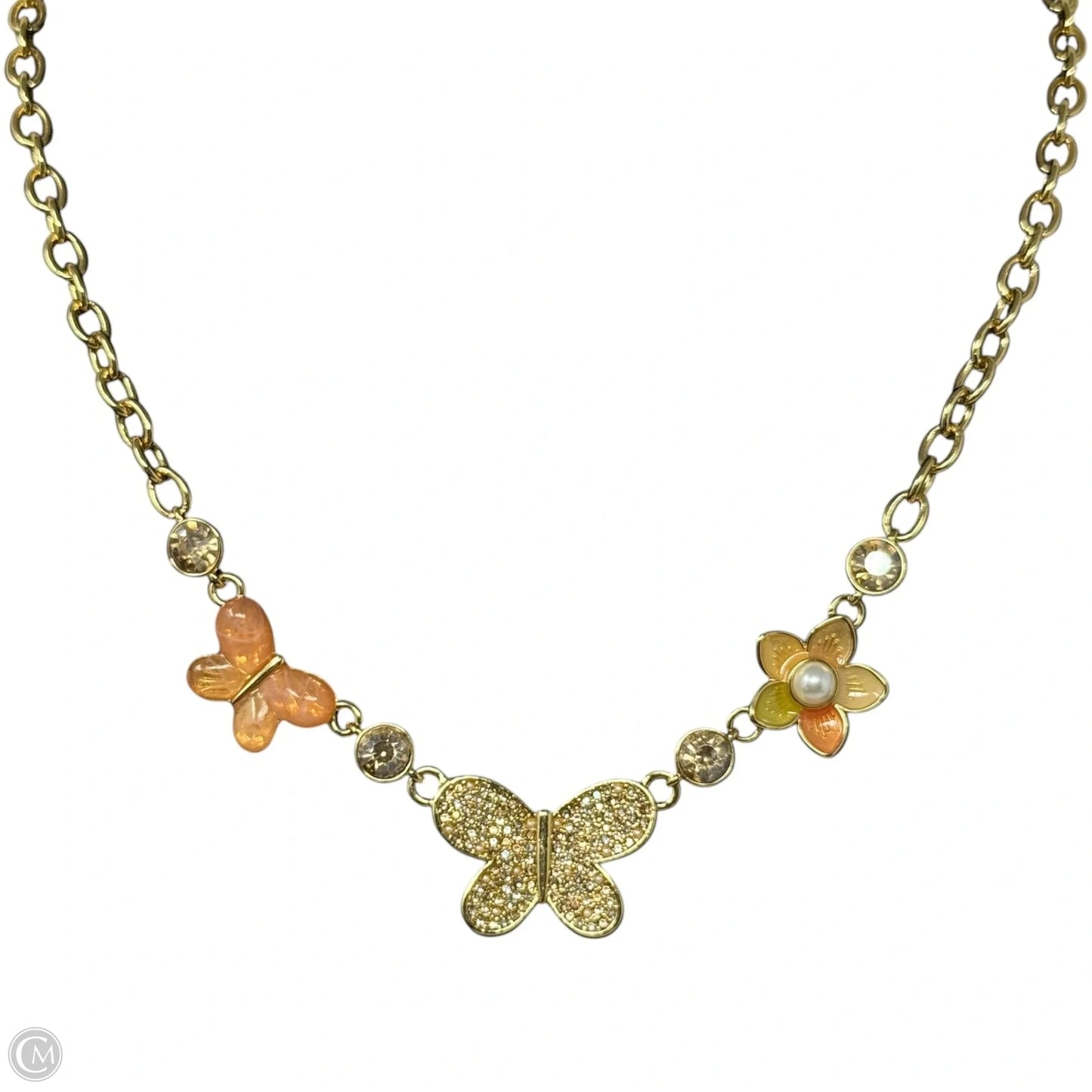 Pavé Butterfly and Flower Charm Necklace Designer By Coach