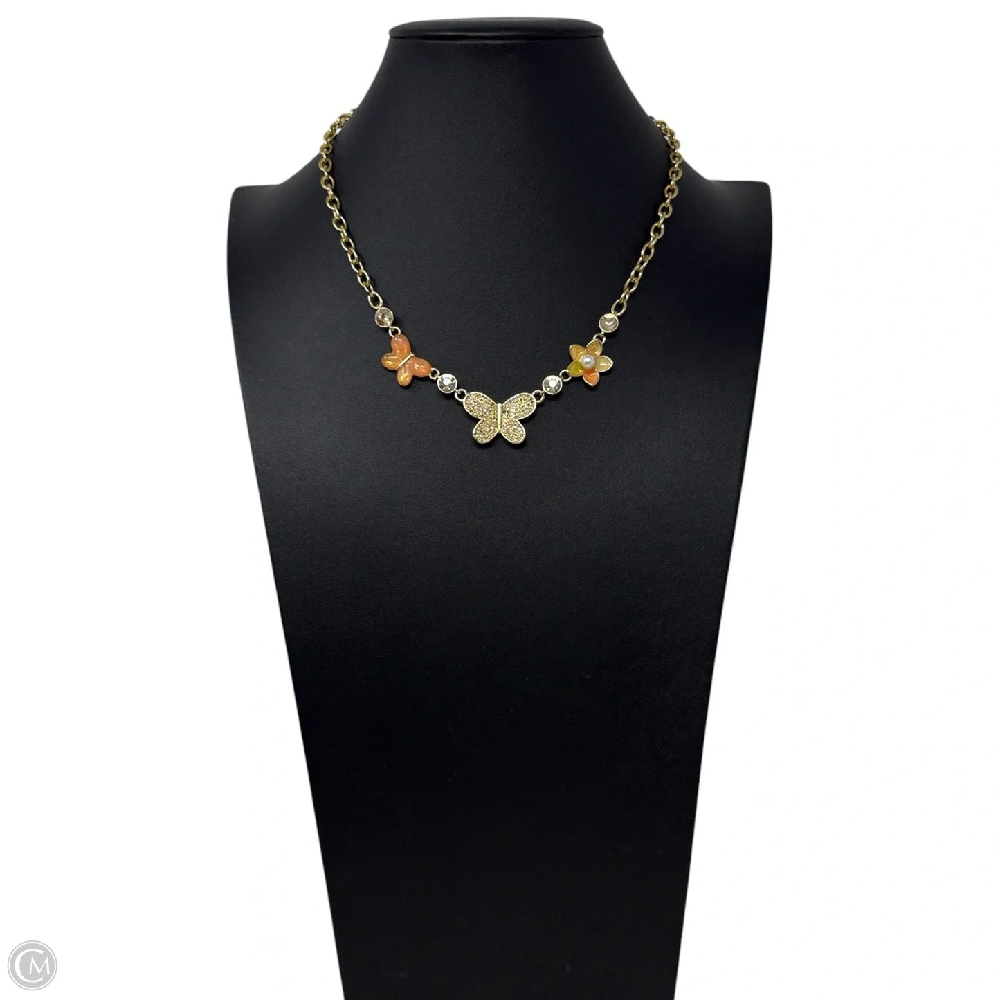 Pavé Butterfly and Flower Charm Necklace Designer By Coach