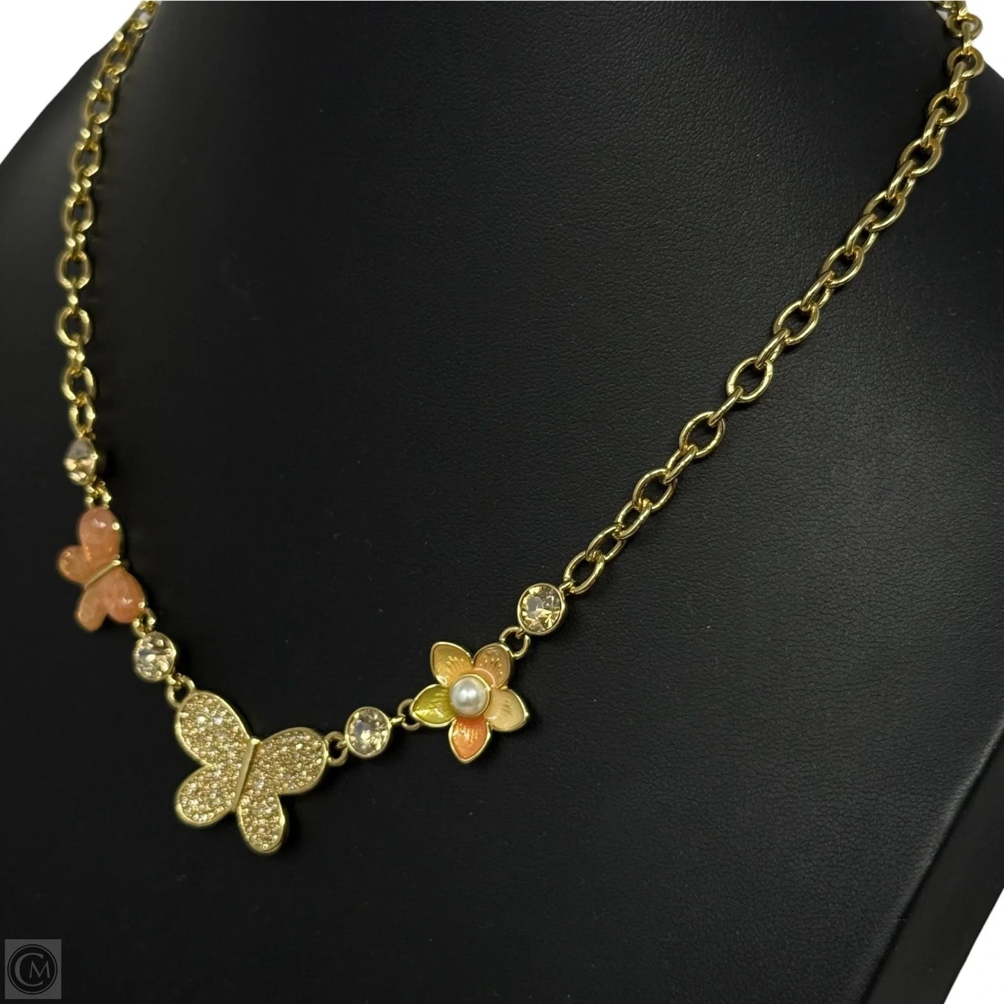 Pavé Butterfly and Flower Charm Necklace Designer By Coach