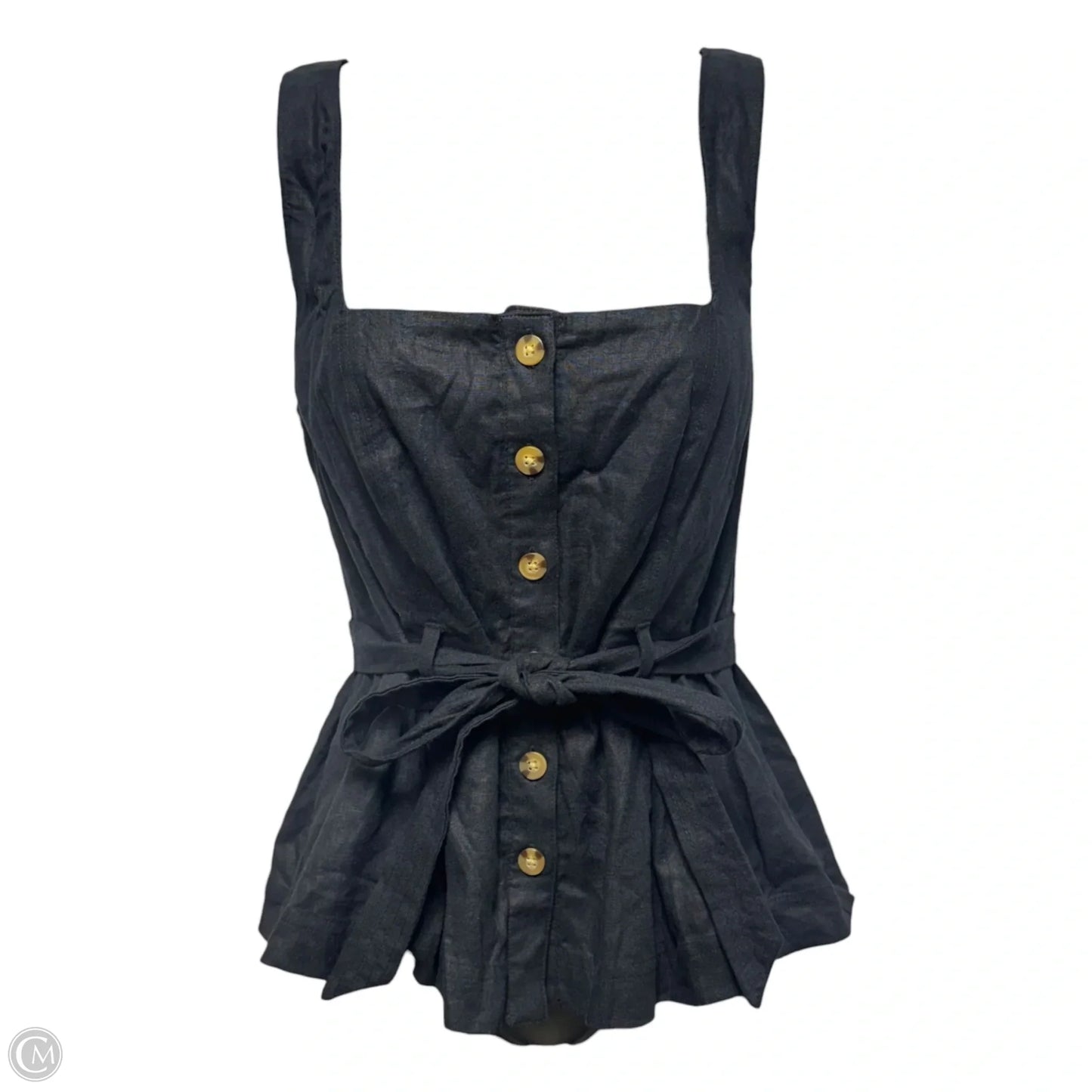 Linen Blend Belted Top Sleeveless By Ann Taylor In Black, Size: 2