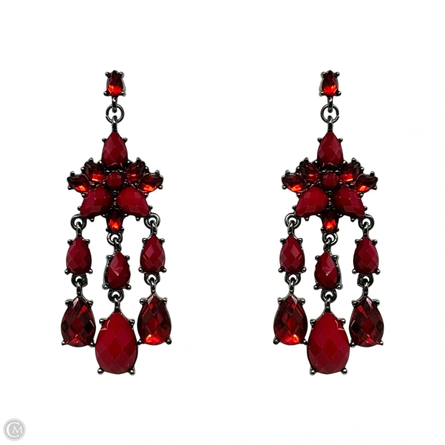 Red Faceted Chandelier Dangle Earrings