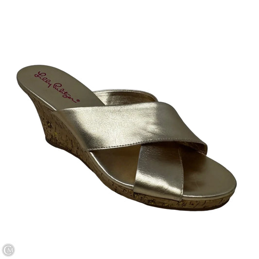Metallic Wedge Sandals Designer By Lilly Pulitzer In Gold, Size: 7.5