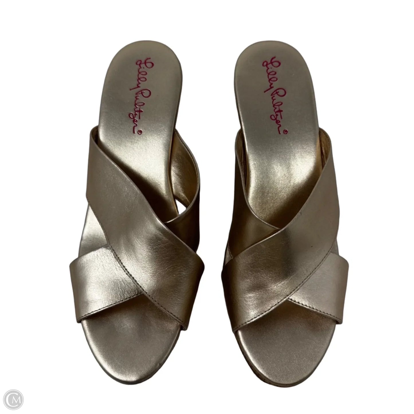 Metallic Wedge Sandals Designer By Lilly Pulitzer In Gold, Size: 7.5