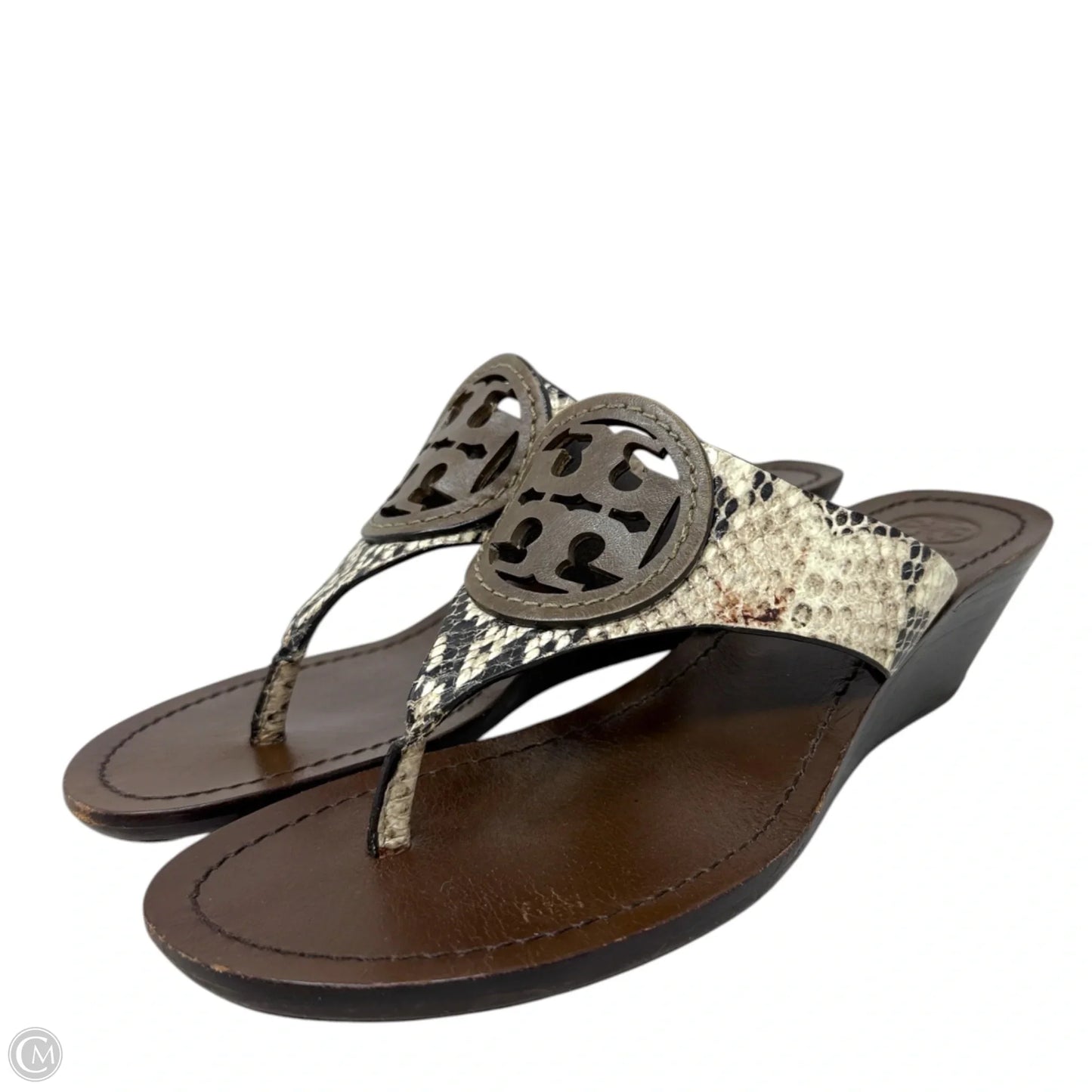 Louisa Wedge Sandals Designer By Tory Burch In Snakeskin Print, Size: 9