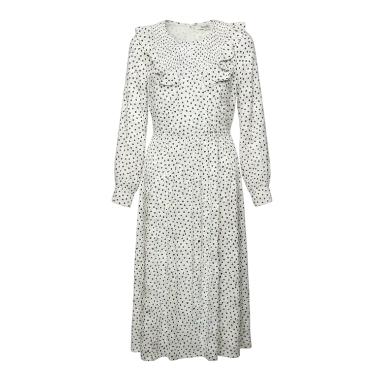 Smocked Ruffle-Shoulder Midi Dress By Madewell In Inkbrush Dots Pattern, Size: S