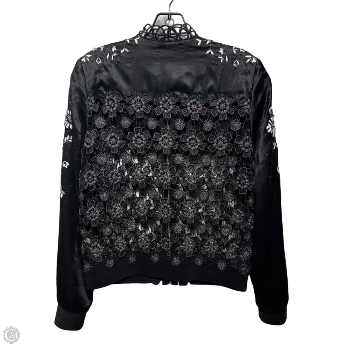 Embellished Lace Jacket By Elie Tahari In Black & Silver, Size: Xs