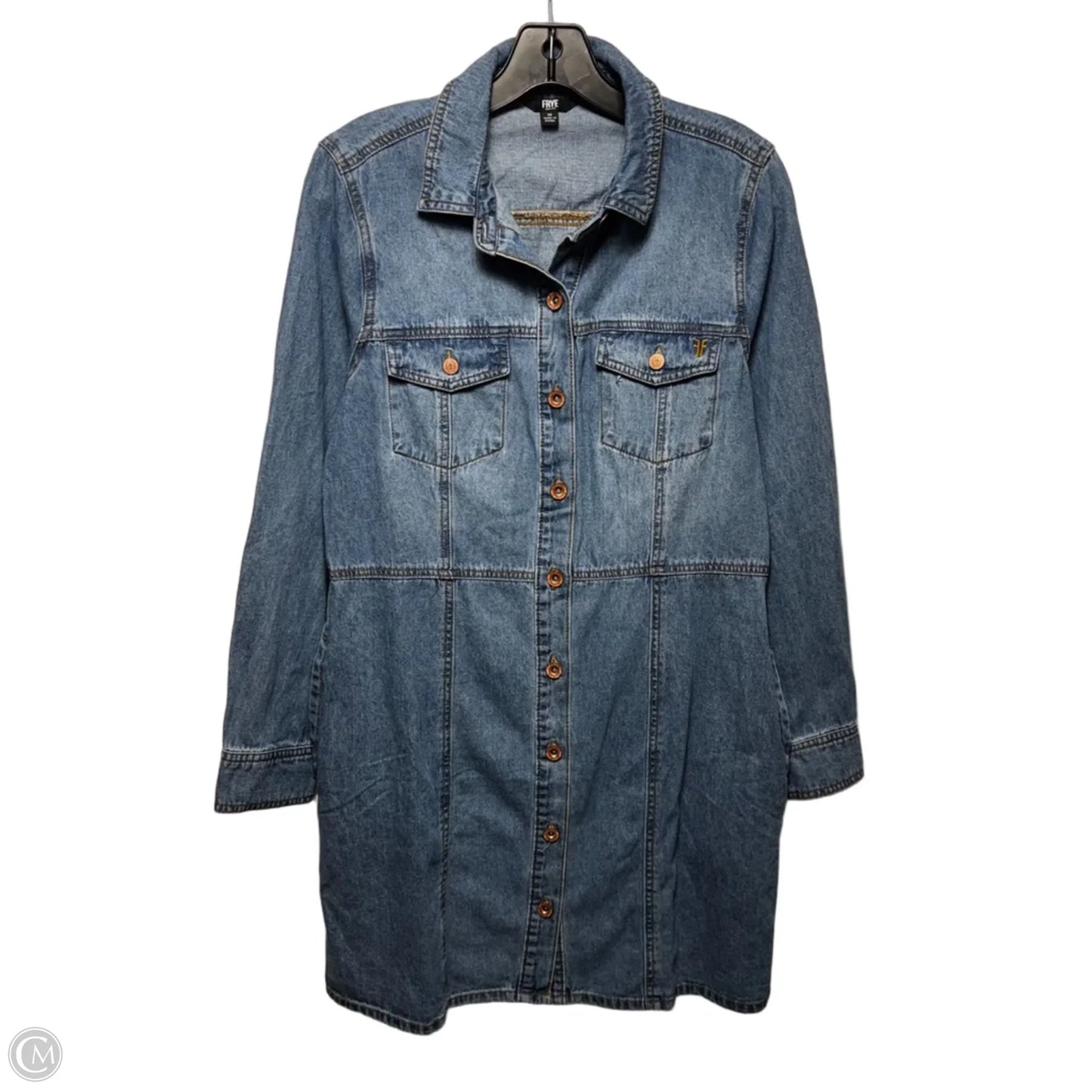 Denim Shirt Dress Designer By Frye In Blue Denim, Size: M