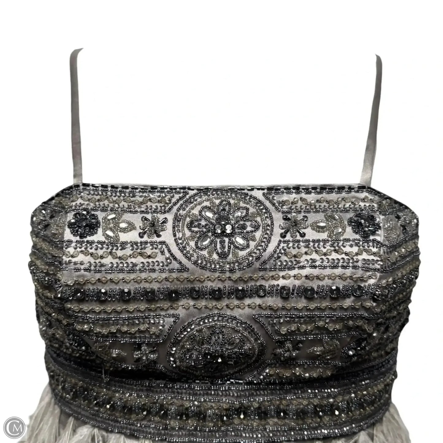 Beaded Ostrich Feather Cocktail Dress Party Short By Sue Wong Nocturne In Silver, Size: 6