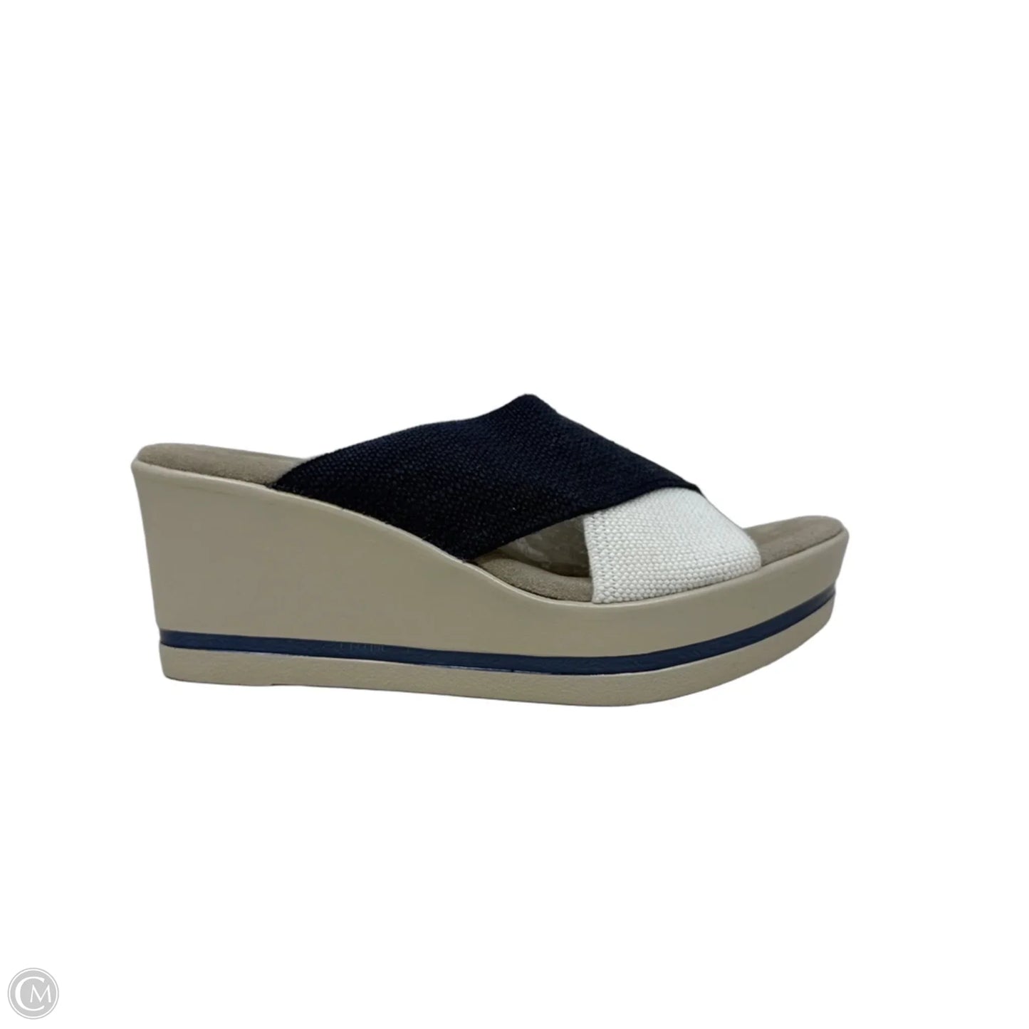 Beaufort Wedge Sandals By Charleston Shoe Company In Blue & White, Size: 6