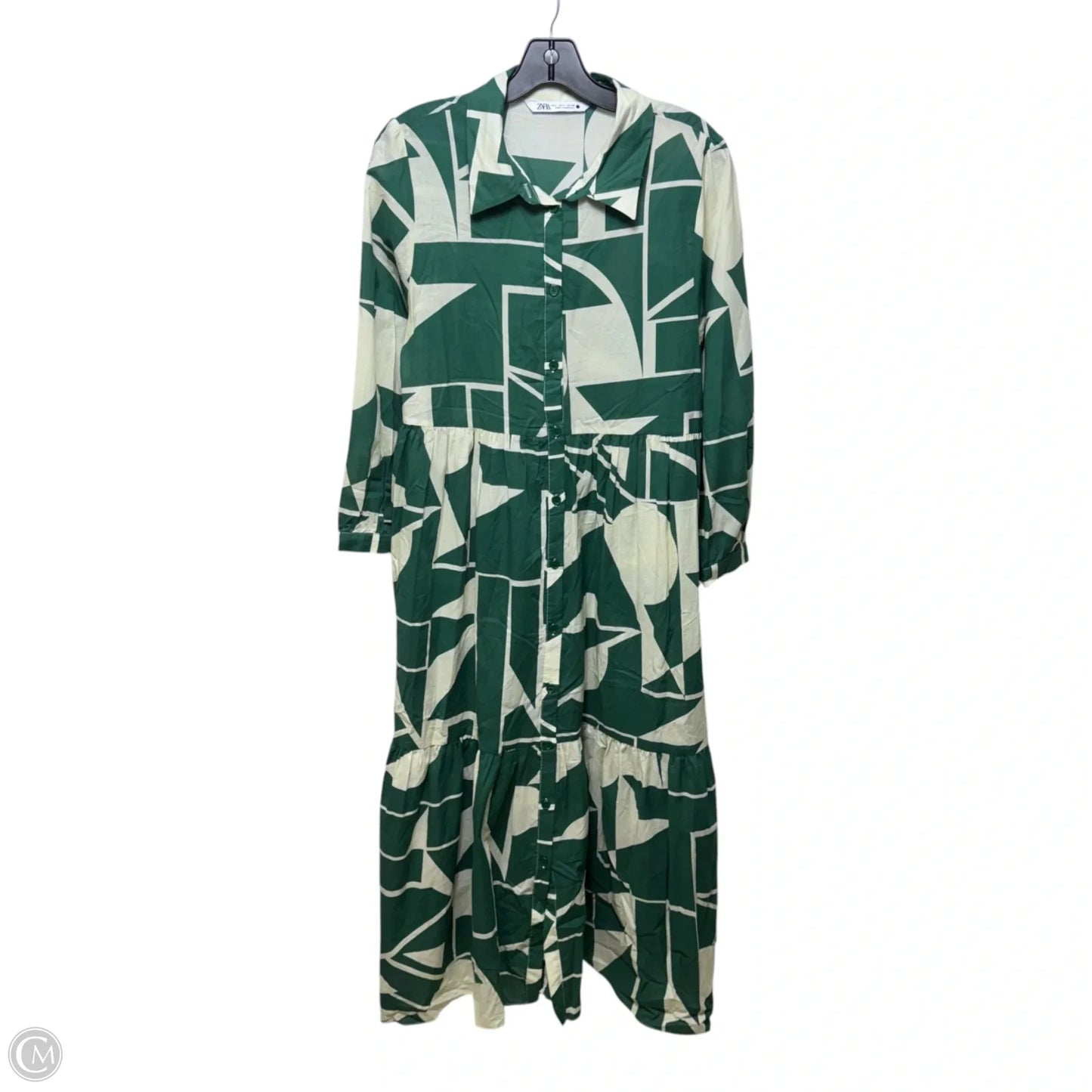 Geometric Print Midi Dress By Zara In Cream & Green, Size: L