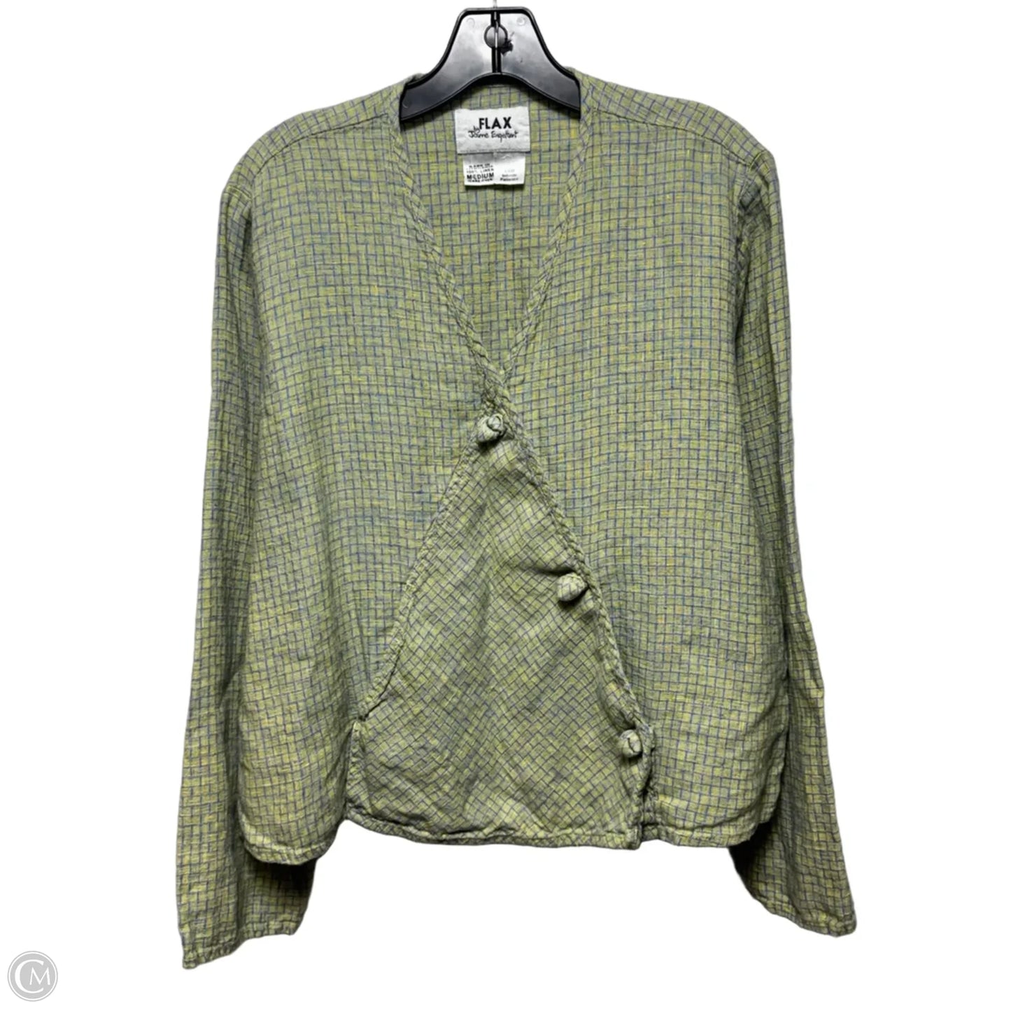 Linen Wrap Jacket By Flax In Blue & Yellow, Size: M