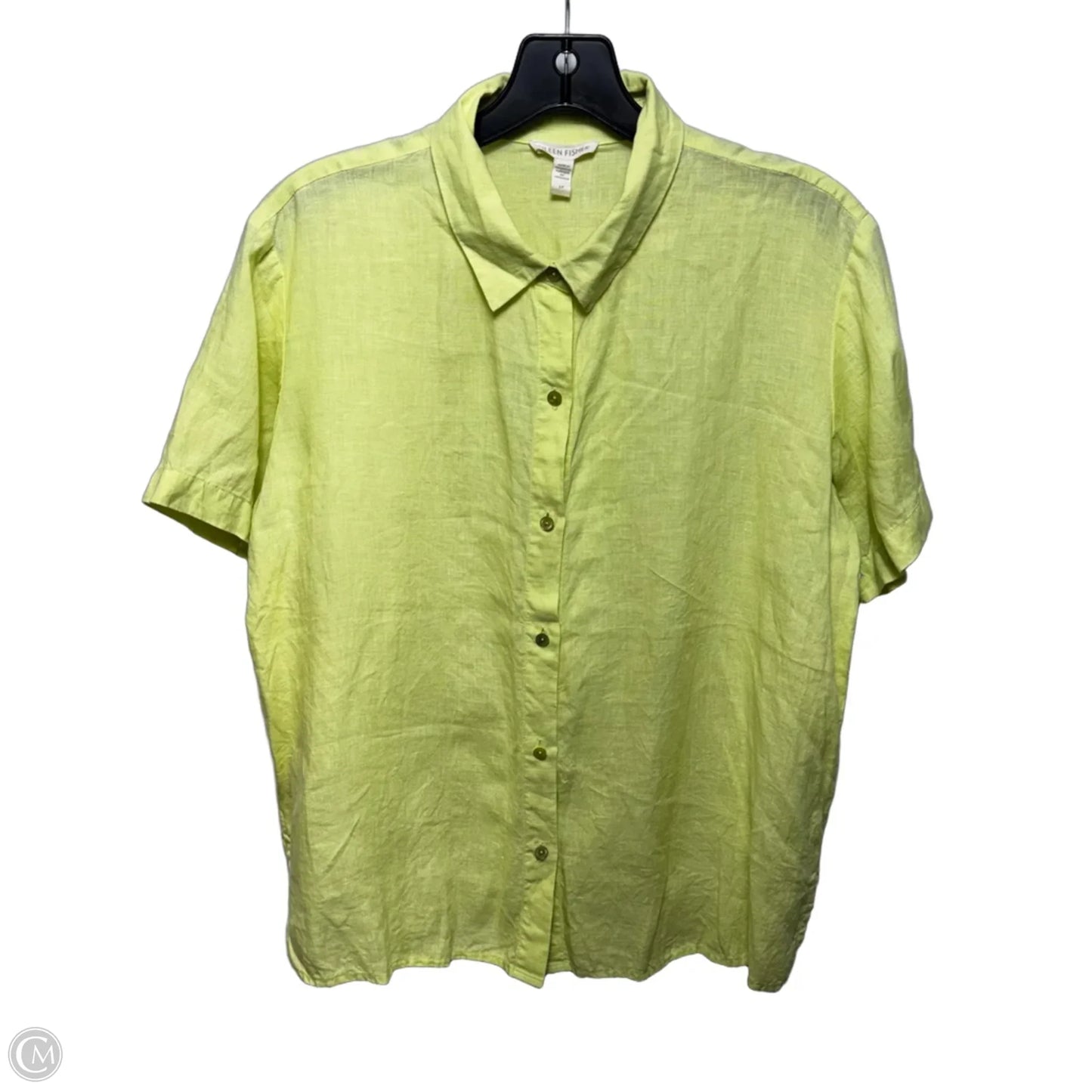 Linen-Cotton Top Short Sleeve By Eileen Fisher In Chartreuse, Size: S