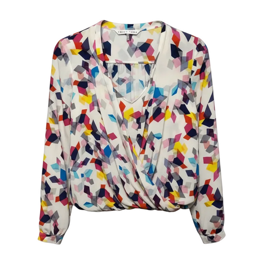 Silk Top Long Sleeve By Trina Turk In Geometric Pattern, Size: S