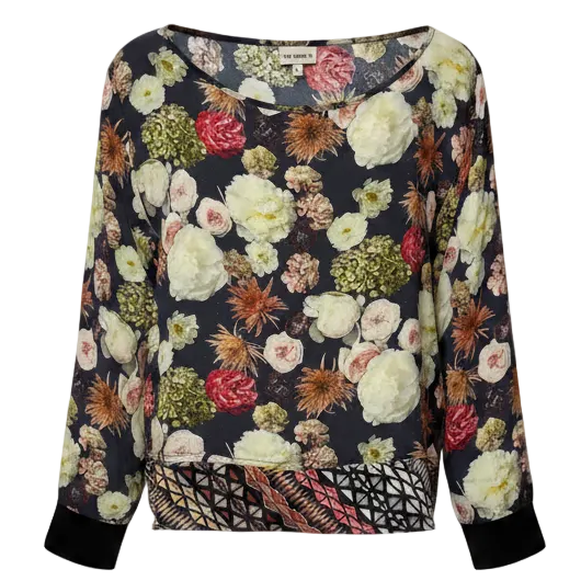 Silk Top Long Sleeve By The Odells In Floral Print, Size: M