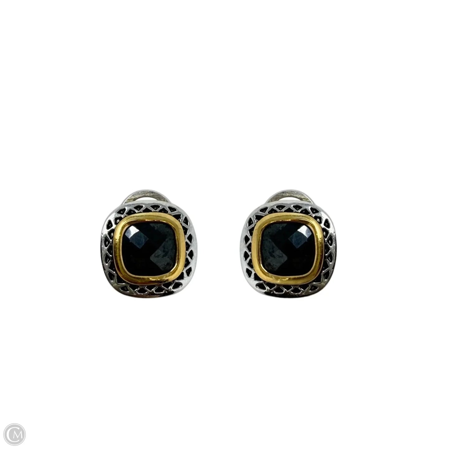Faceted Stone Halo Mixed Metal Clip Earrings