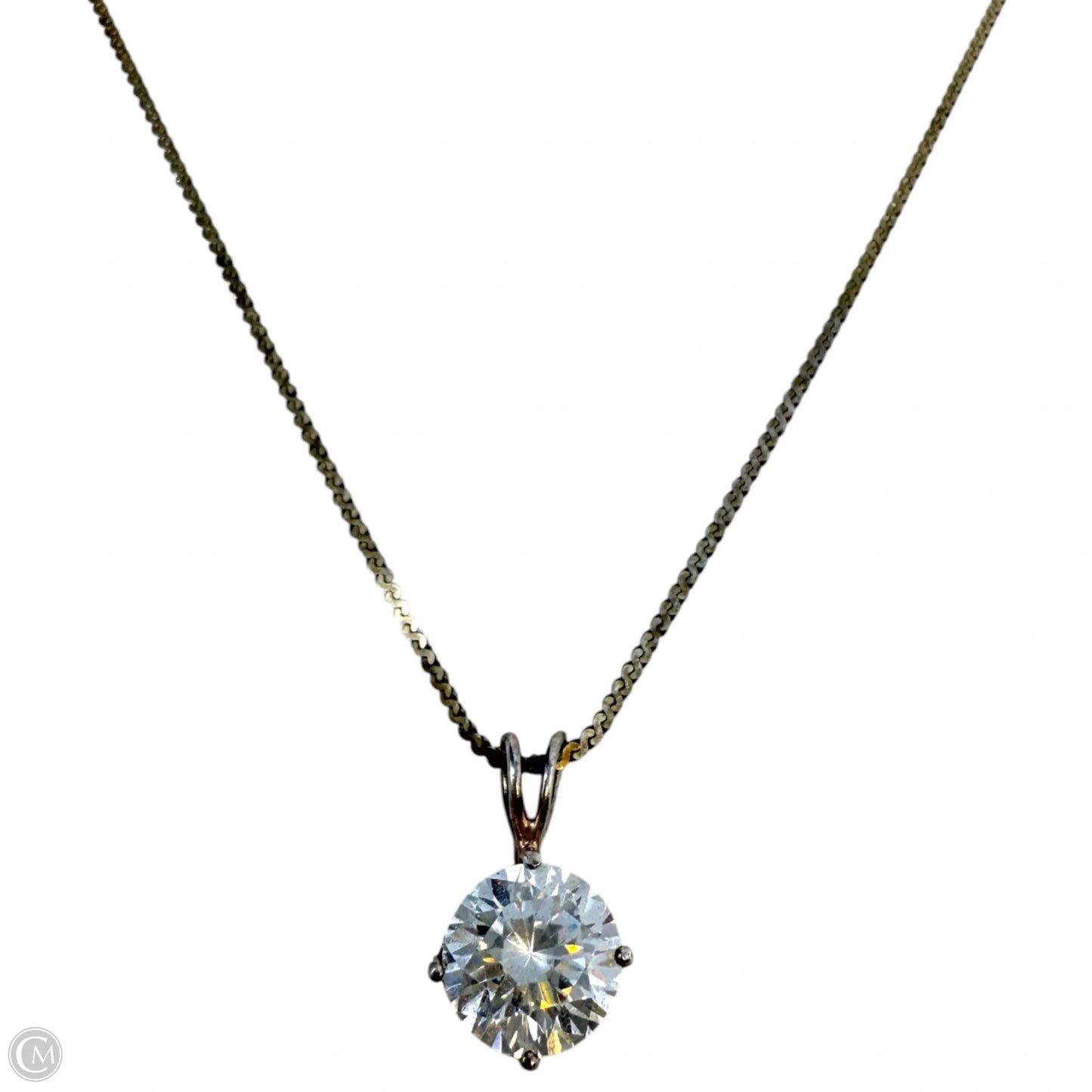 Italian Sterling Silver CZ Solitaire Pendant S-Chain Necklace By Uno Italy