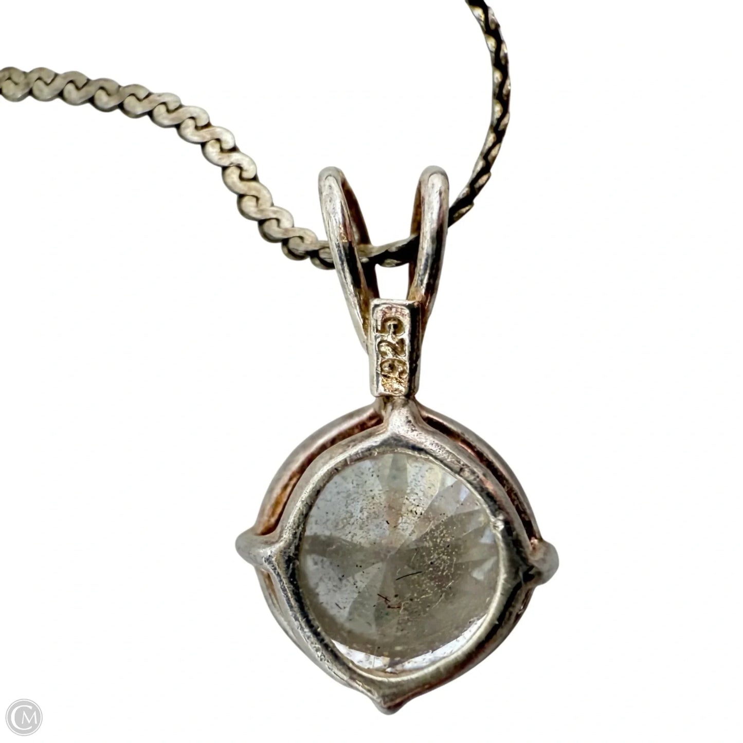 Italian Sterling Silver CZ Solitaire Pendant S-Chain Necklace By Uno Italy