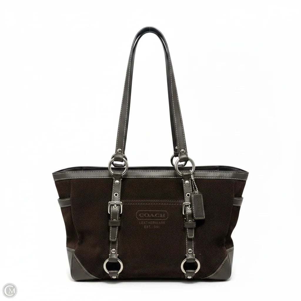 Vintage Hampton Suede Shoulder Handbag Designer By Coach, Size: Medium