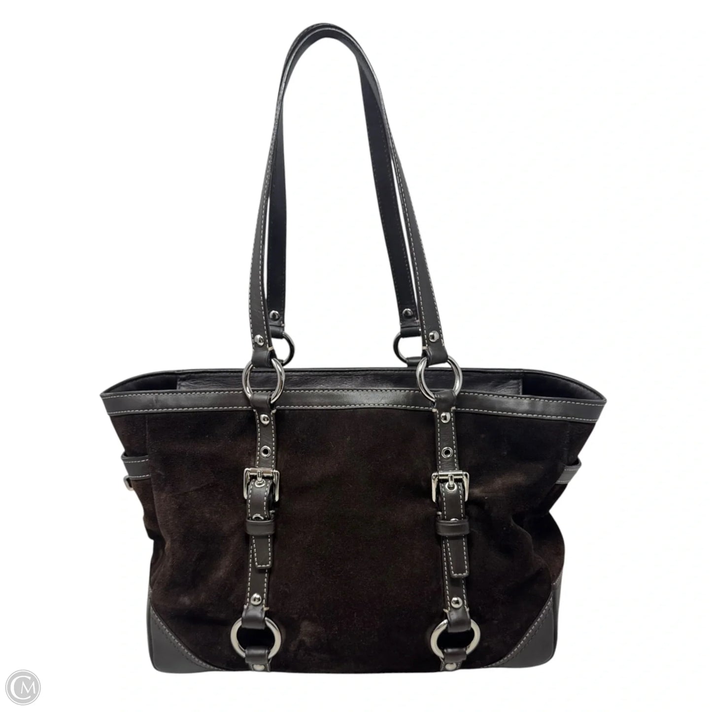 Vintage Hampton Suede Shoulder Handbag Designer By Coach, Size: Medium