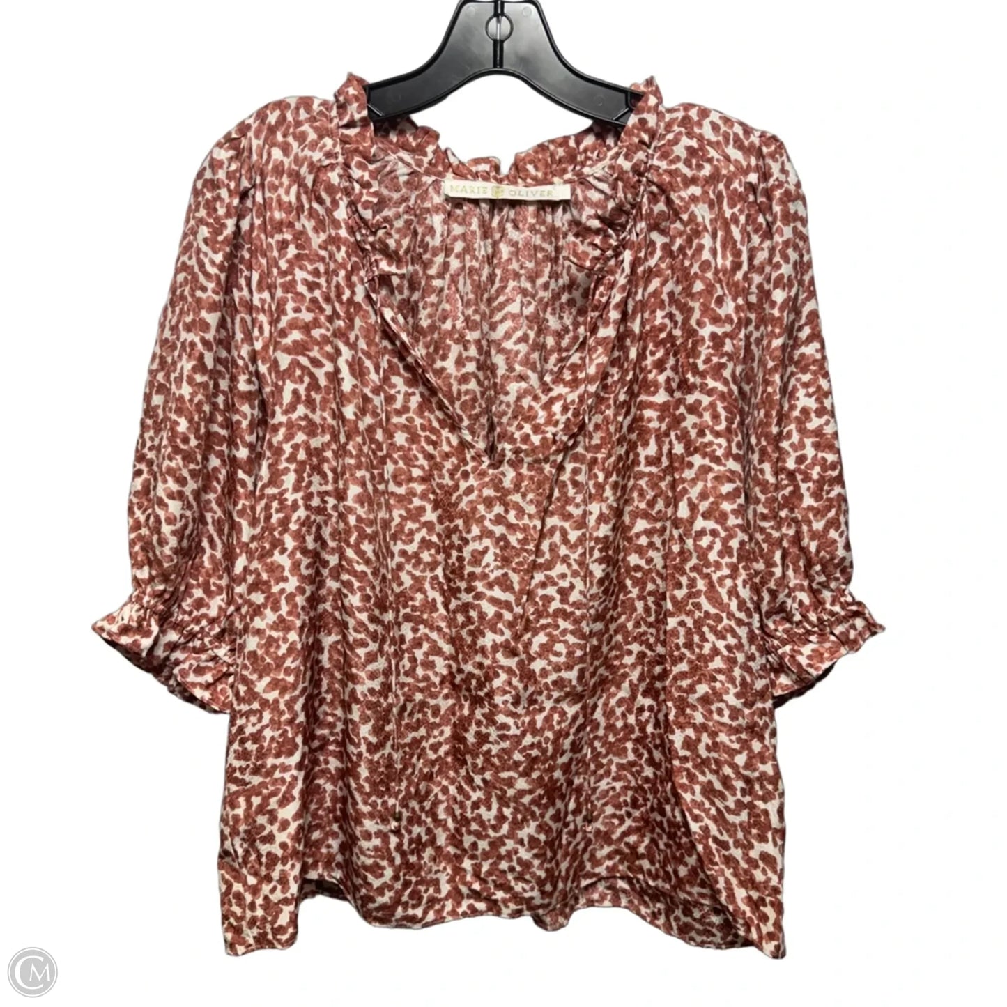Split neck Silk Blouse By Marie Oliver In Red & White, Size: L