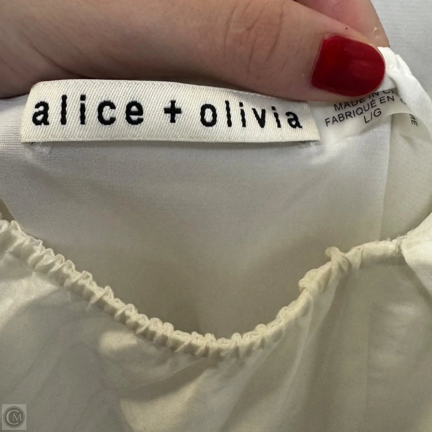 Rowen Tie Back Silk & Cotton Dress Designer By Alice + Olivia In White, Size: L