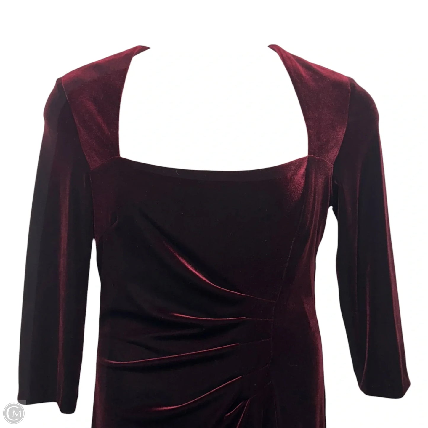 Velvet Ruched Dress Designer By Xscape In Red, Size: 12