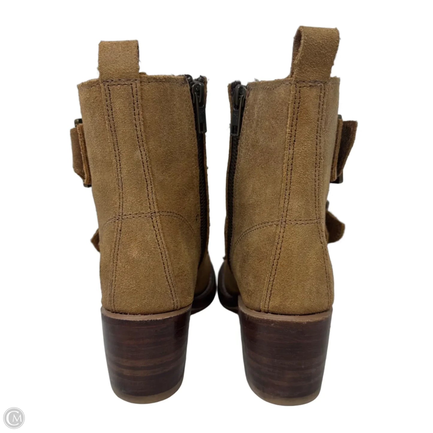 Sabrina Double Buckle Boots Designer By Frye In Tan, Size: 5.5