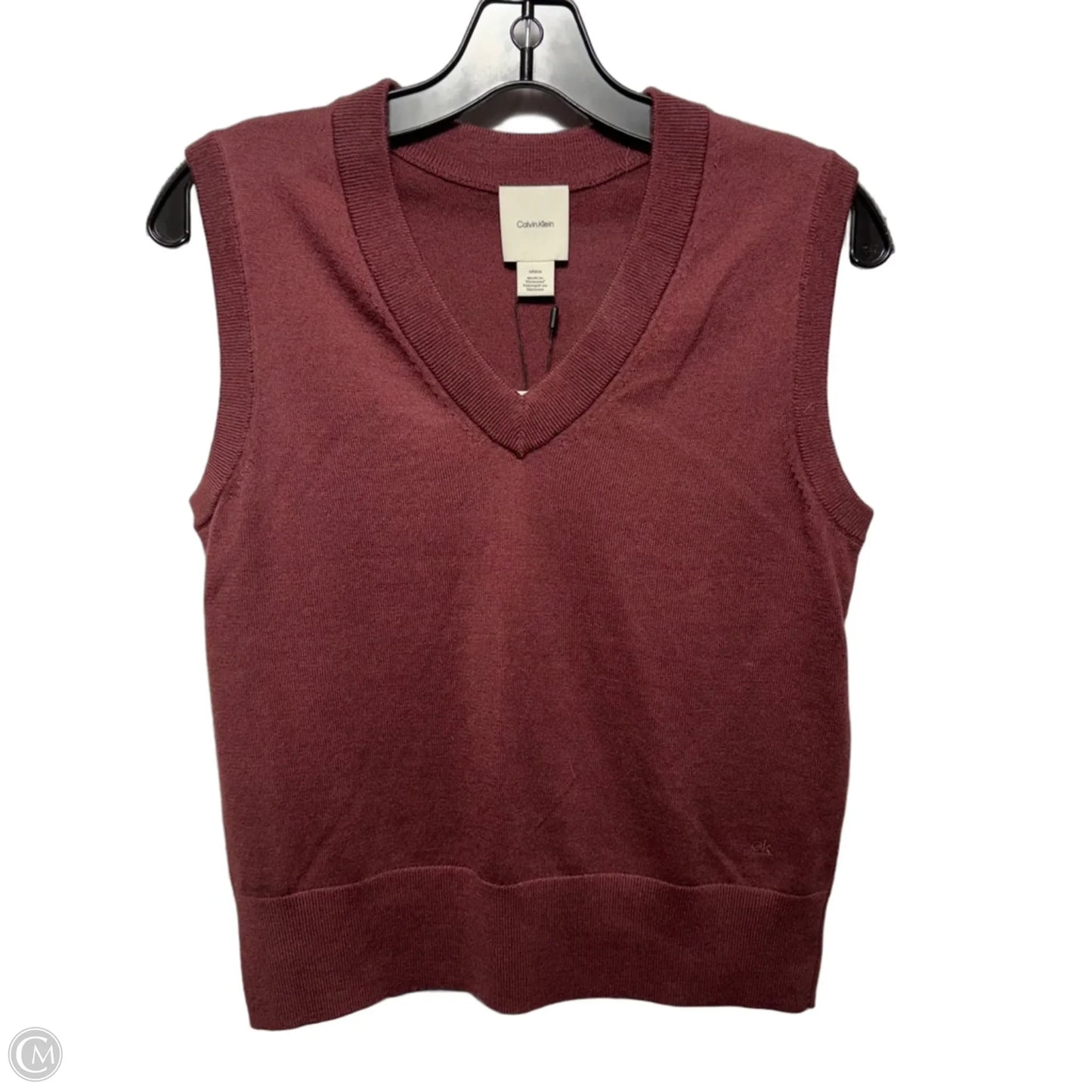 Wool Blend Vest Sweater By Calvin Klein In Maroon, Size: S