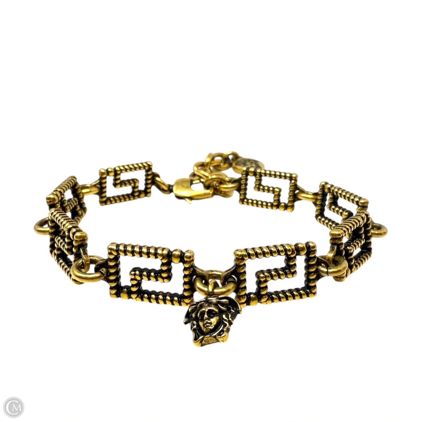 Greca Antique Gold Tone Metal Bracelet  Luxury Designer By Versace