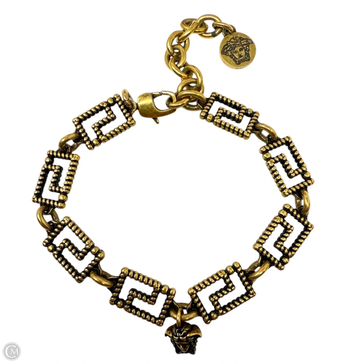 Greca Antique Gold Tone Metal Bracelet  Luxury Designer By Versace
