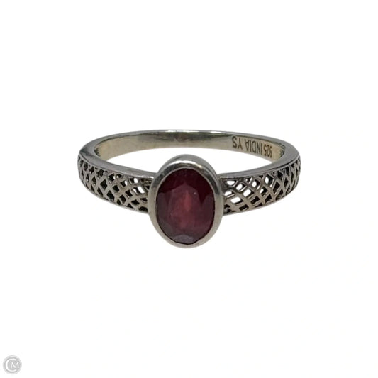 Red Stone Ring Sterling Silver, Size: 10