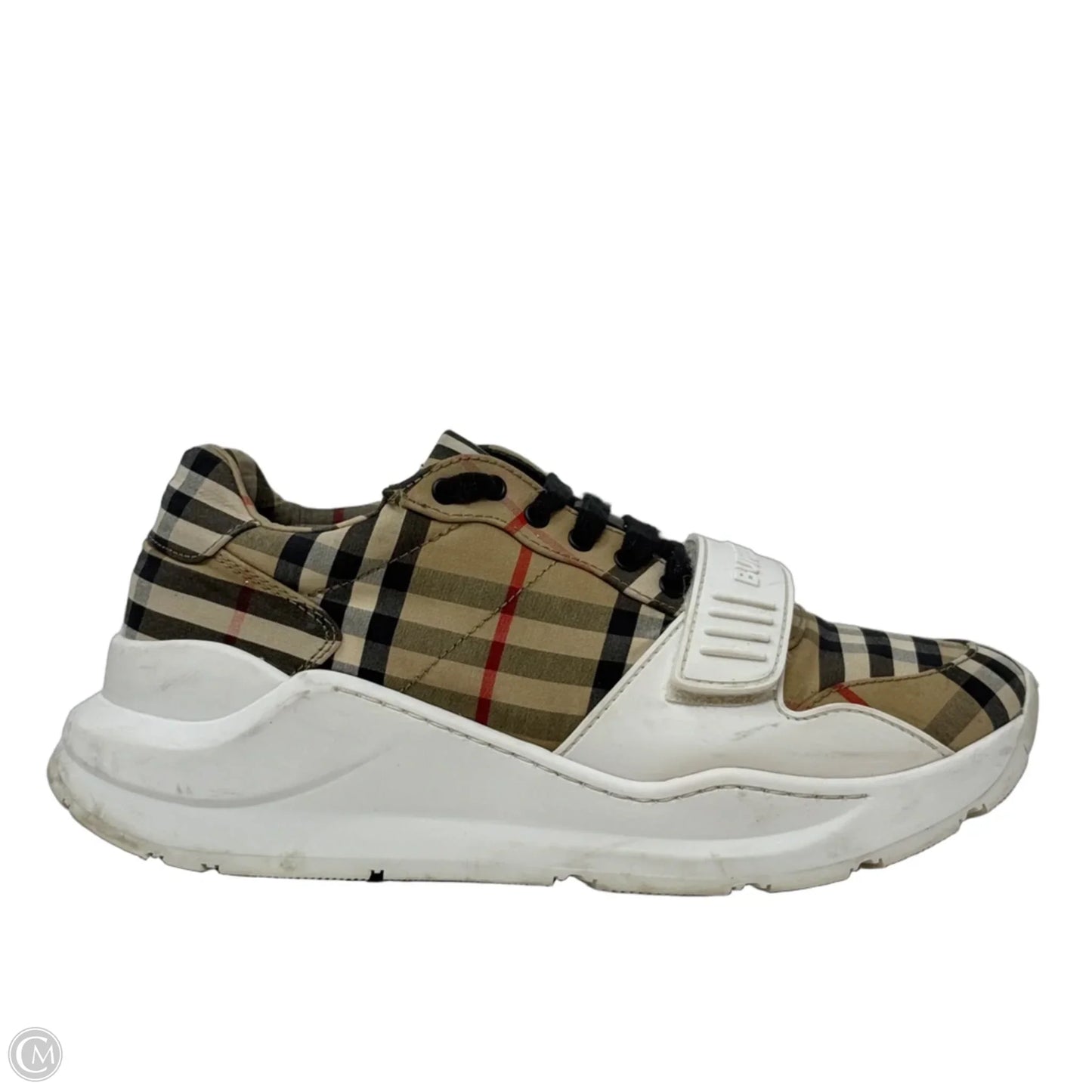Regis Check Logo Sneakers Luxury Designer By Burberry In Plaid Pattern, Size: 8.5