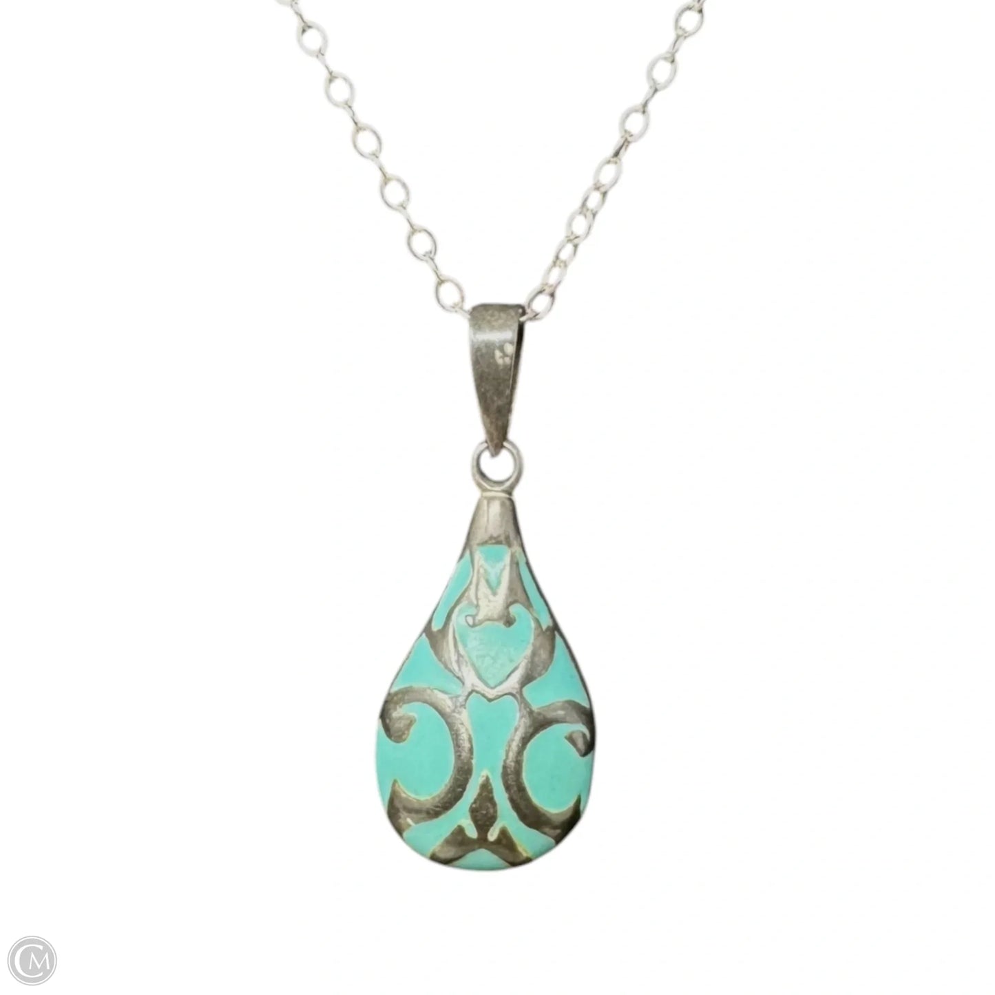 Cloisonné Drop Pendant Necklace Sterling Silver