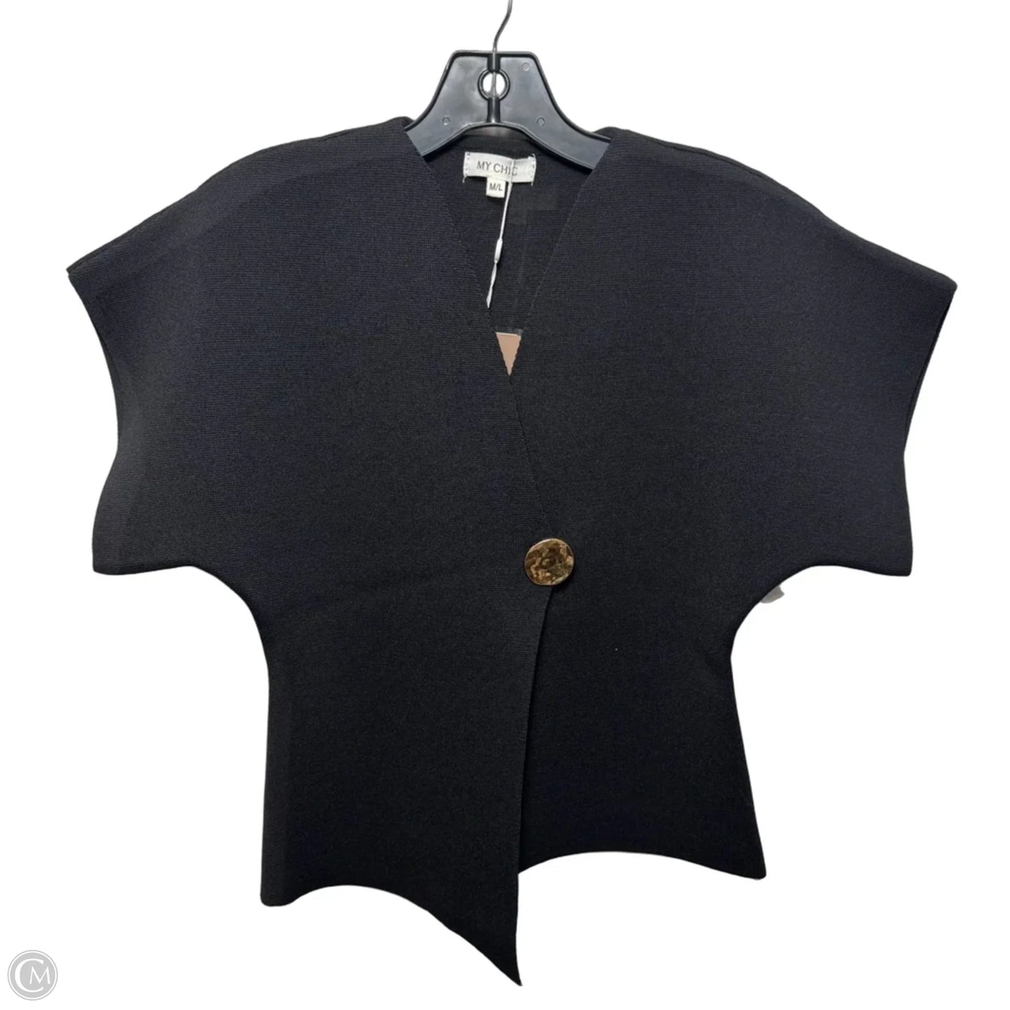 Gold Button Short Sleeve Sweater Cardigan By My Chic In Black, Size: M