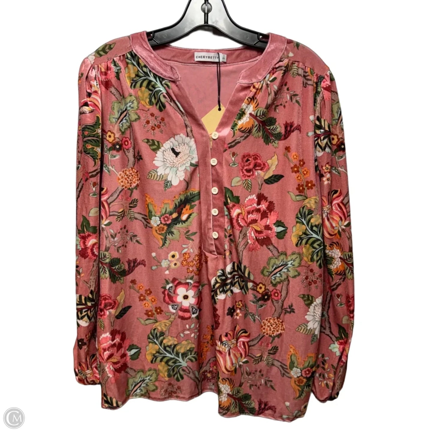 Velvet Top Long Sleeve By CherryBetty In Floral Print, Size: S