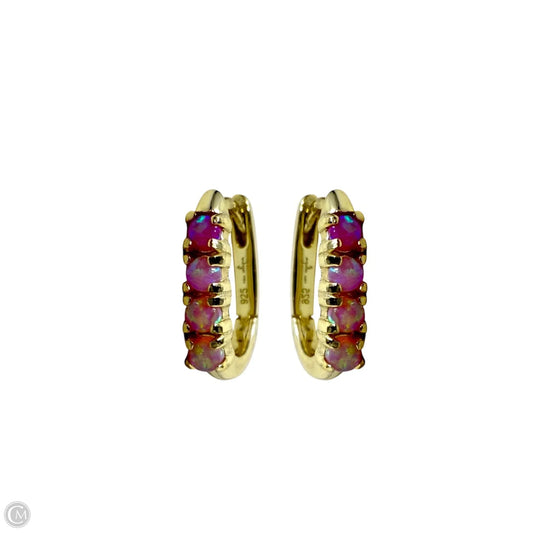 Gold Over Sterling Silver & Iridescent Crystal Hinged Huggie Hoop Earrings By Mea Reliquae