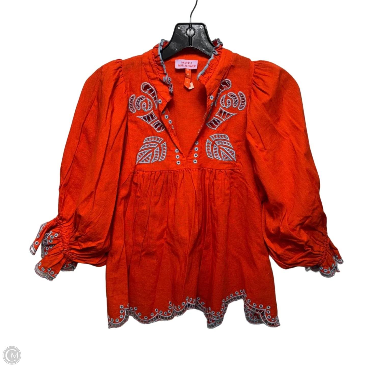 High Neck Top Short Sleeve By Never A Wallflower In Red/Orange, Size: M