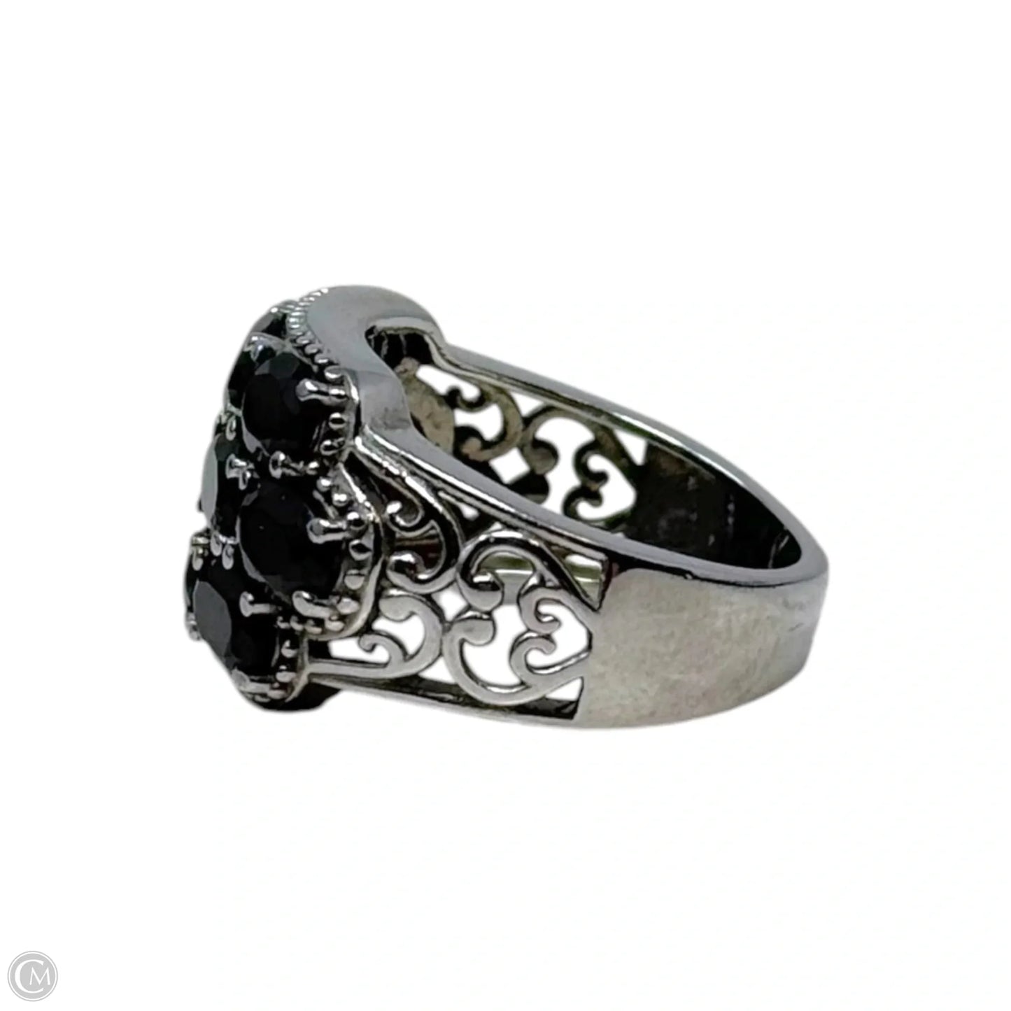 Black Stone Stainless Steel Ring Statement, Size: 7