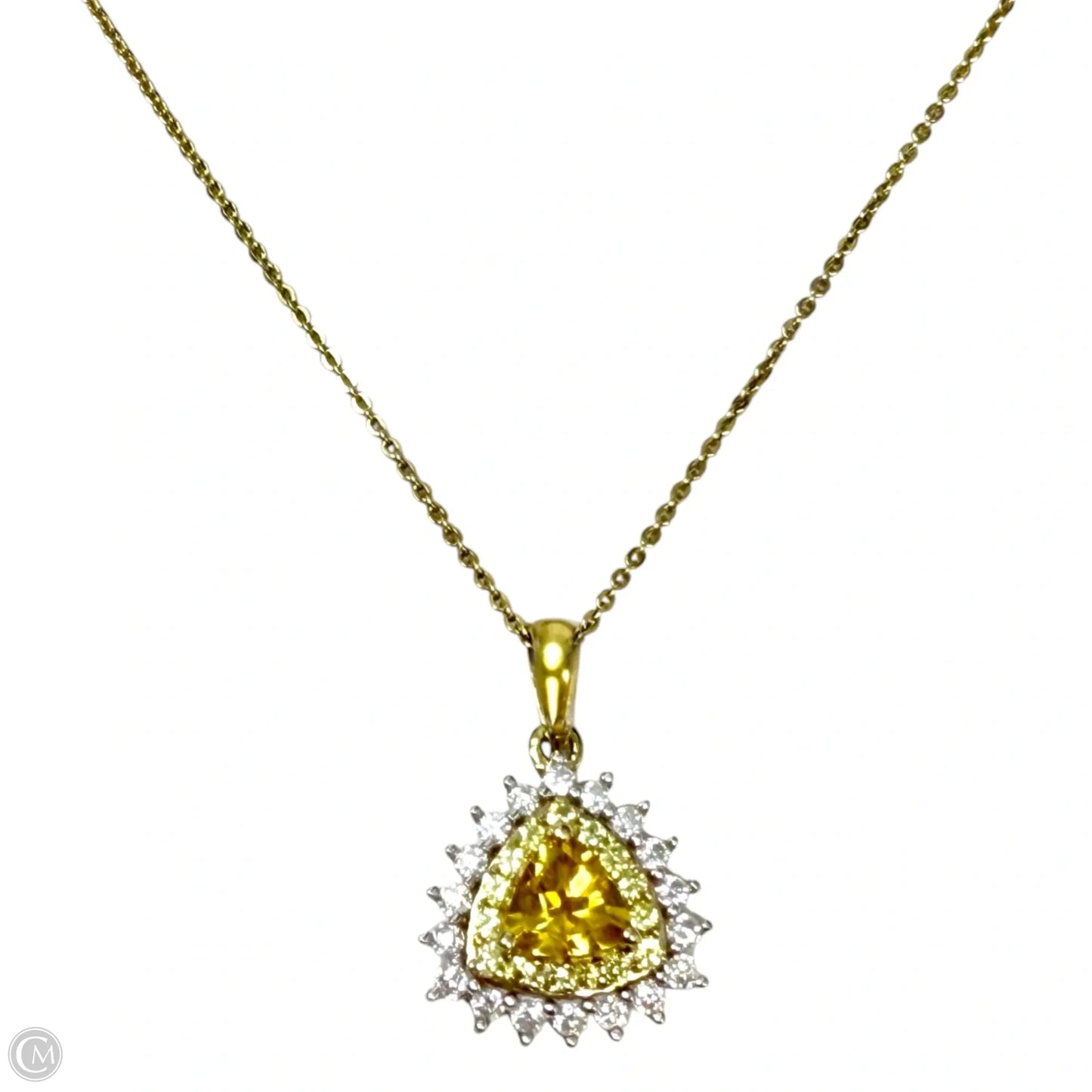 Sterling Silver & Trillion-Cut Yellow Gemstone Halo Pendant Necklace By D’Joy