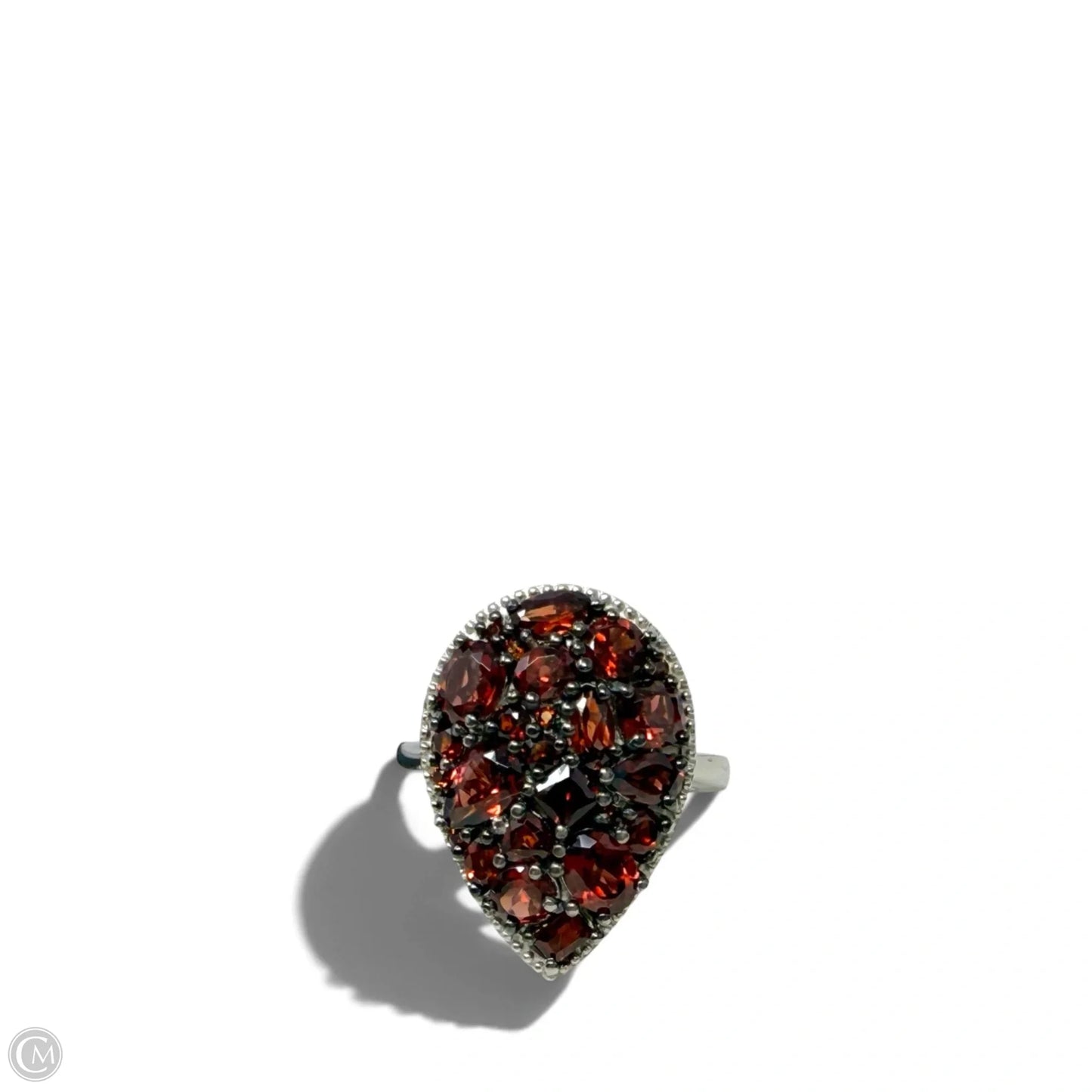 Mozambique Garnet & White Zircon 4.15 ctw Dahlia Flower Ring in Rhodium Over Sterling Silver By D’Joy, Size: 7