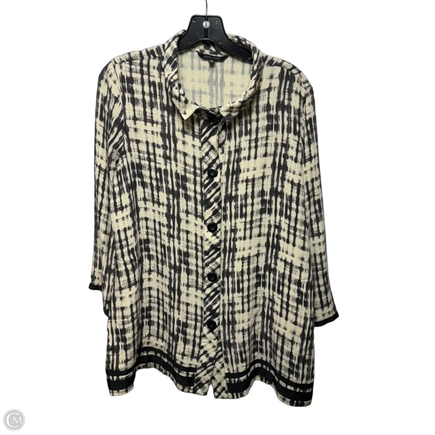 Top Long Sleeve By John Mark In Black & Cream, Size: M