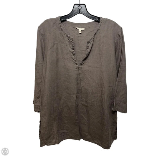 Linen Top Long Sleeve By Eileen Fisher In Taupe, Size: L