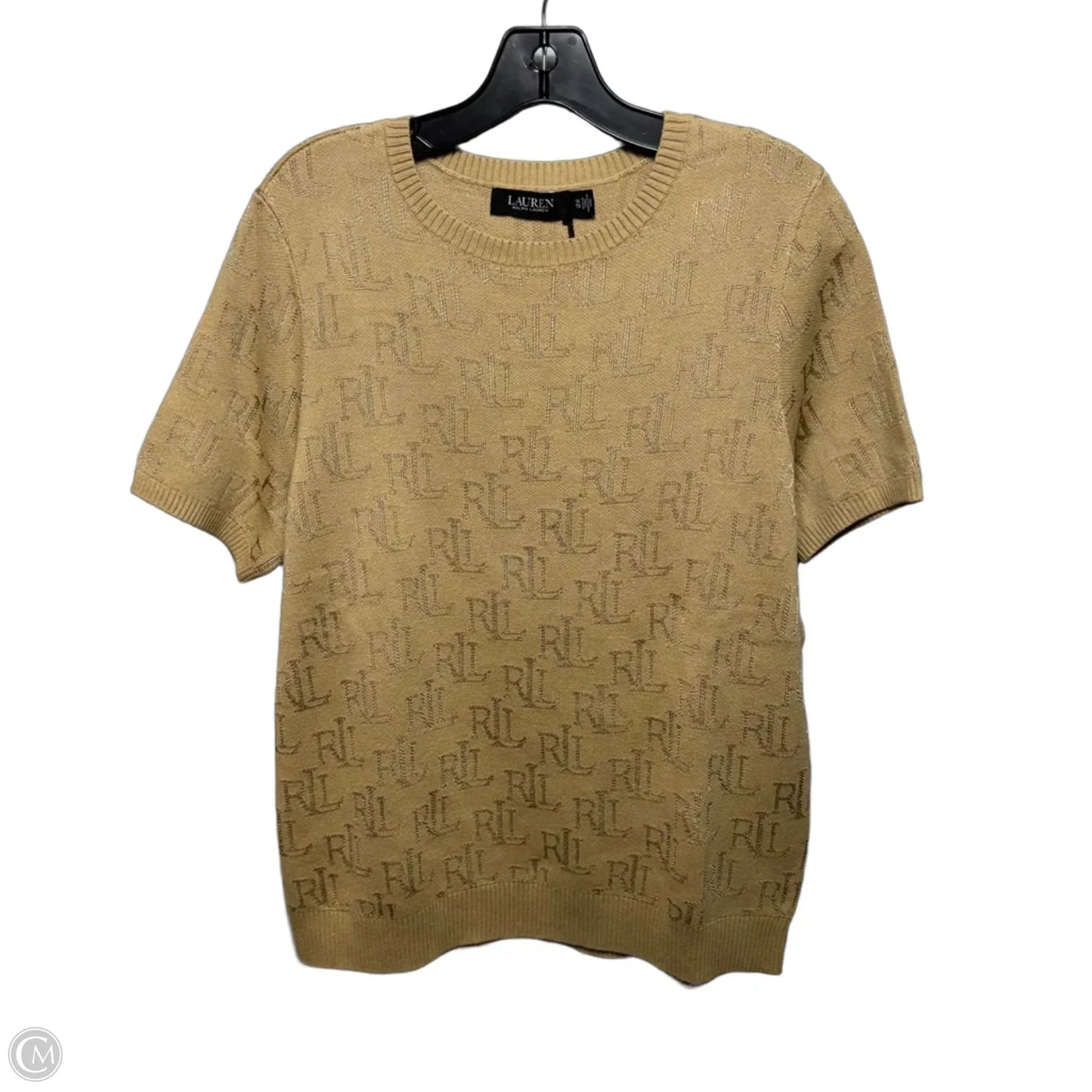 Monogram Jacquard Short-Sleeve Sweater By Lauren By Ralph Lauren In Tan, Size: 1x