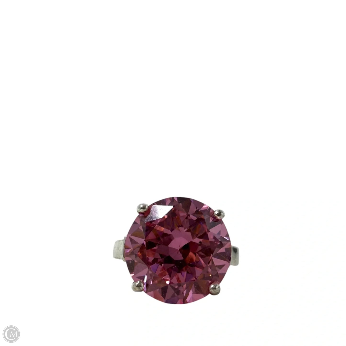 Sterling Silver & Pink Solitaire Ring, Size: 9